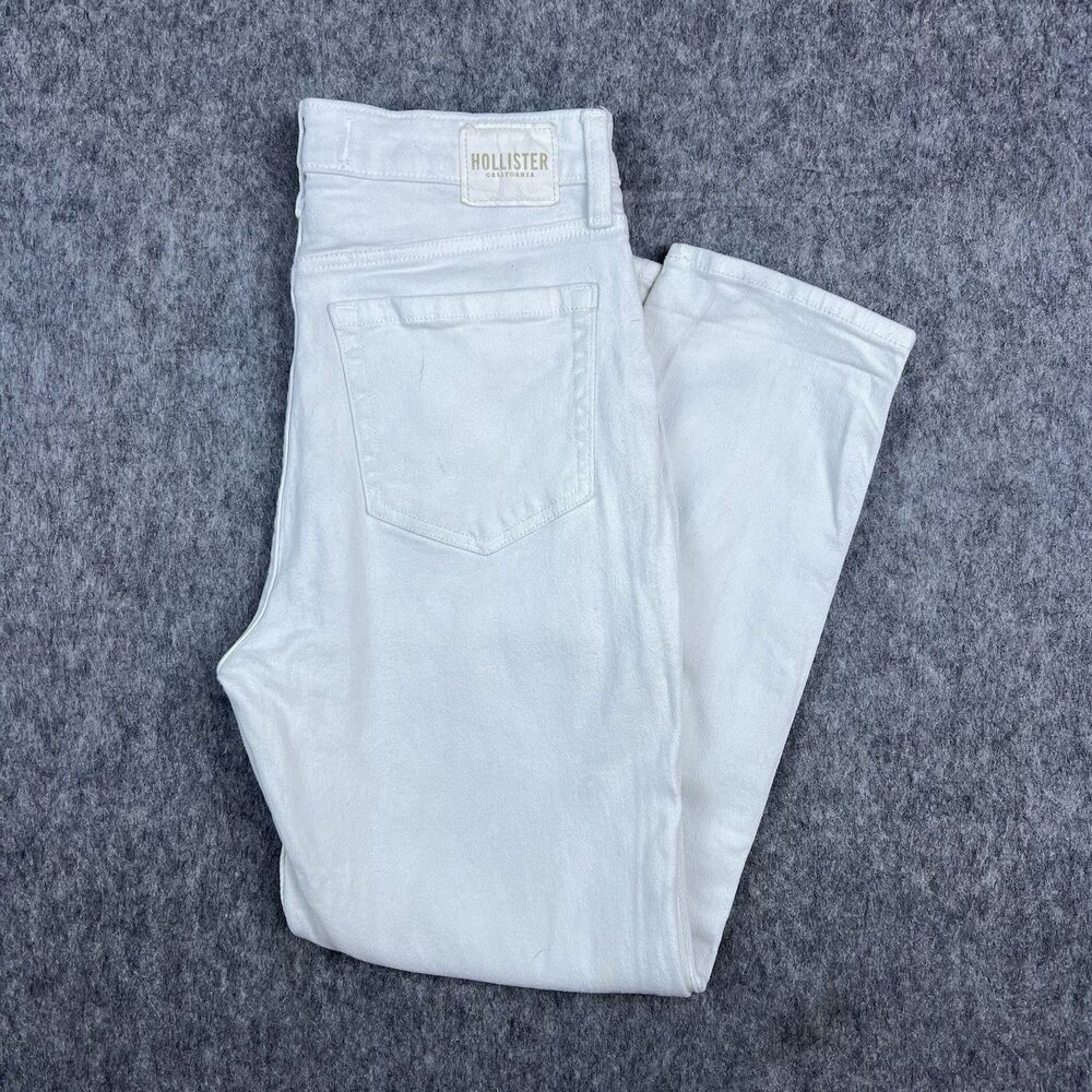 Hollister Women's Jeans Ultra High Rise Mom Straight Leg Stretch White Sz 7R/6R